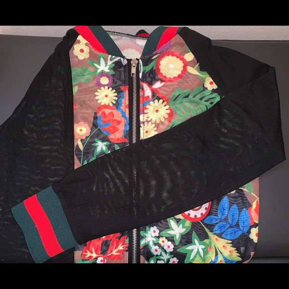 Floral Chiffon Bomber Jacket - Picture 2 of 2